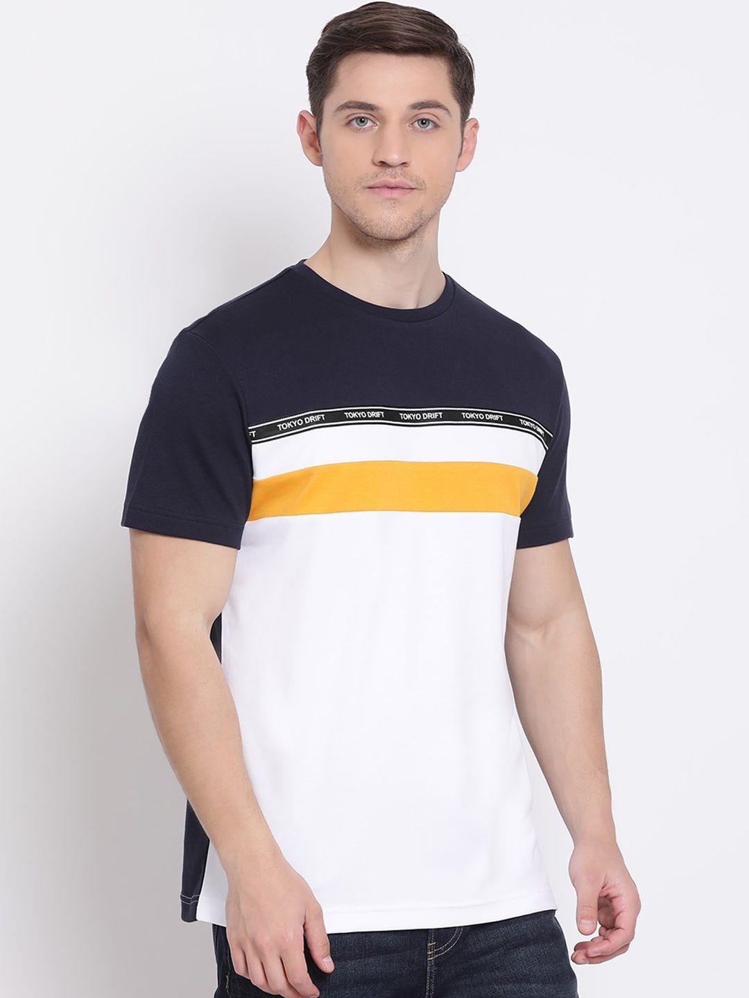 red tape men white colourblocked round neck t-shirt