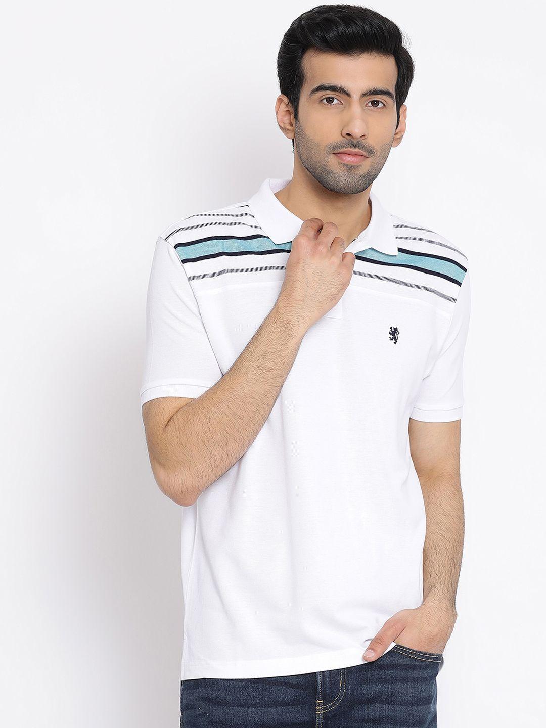 red tape men white striped polo collar pure cotton t-shirt