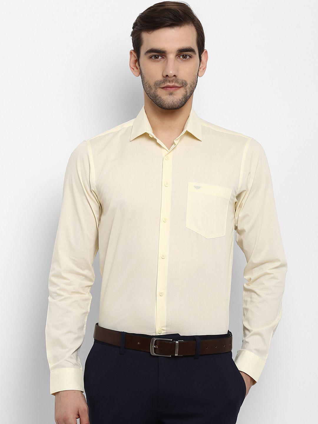 red tape men yellow regular fit solid formal shirt