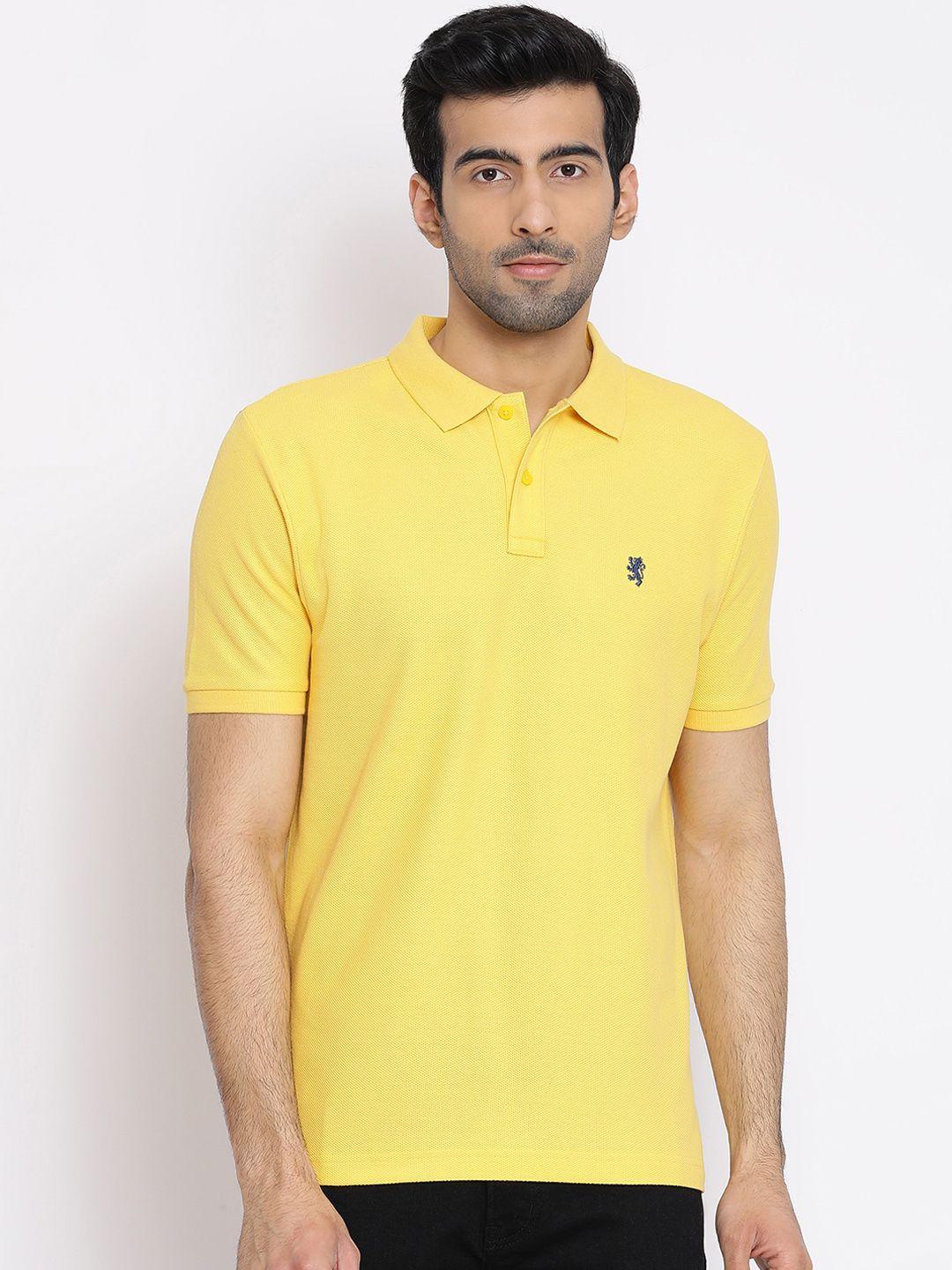 red tape men yellow solid polo collar pure cotton t-shirt