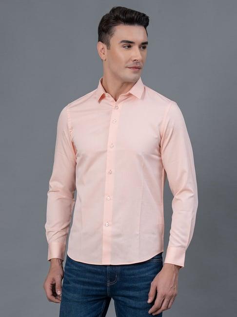 red tape pink regular fit textured cotton shirt