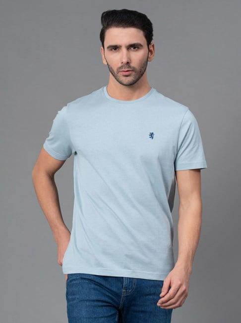 red tape sky blue regular fit cotton crew t-shirt