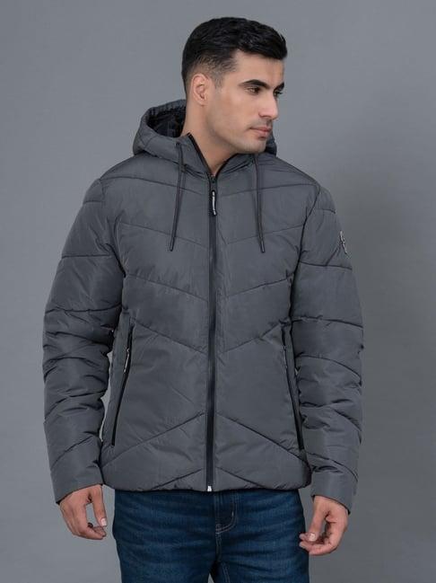 red tape steel grey regular fit hooded padded jacket