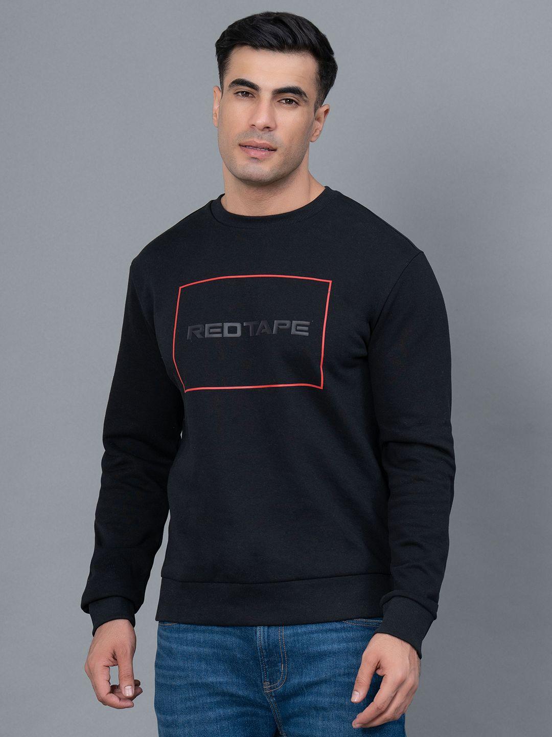 red tape typography printed round neck sweatshirt