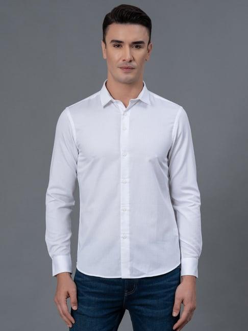 red tape white regular fit textured cotton shirt