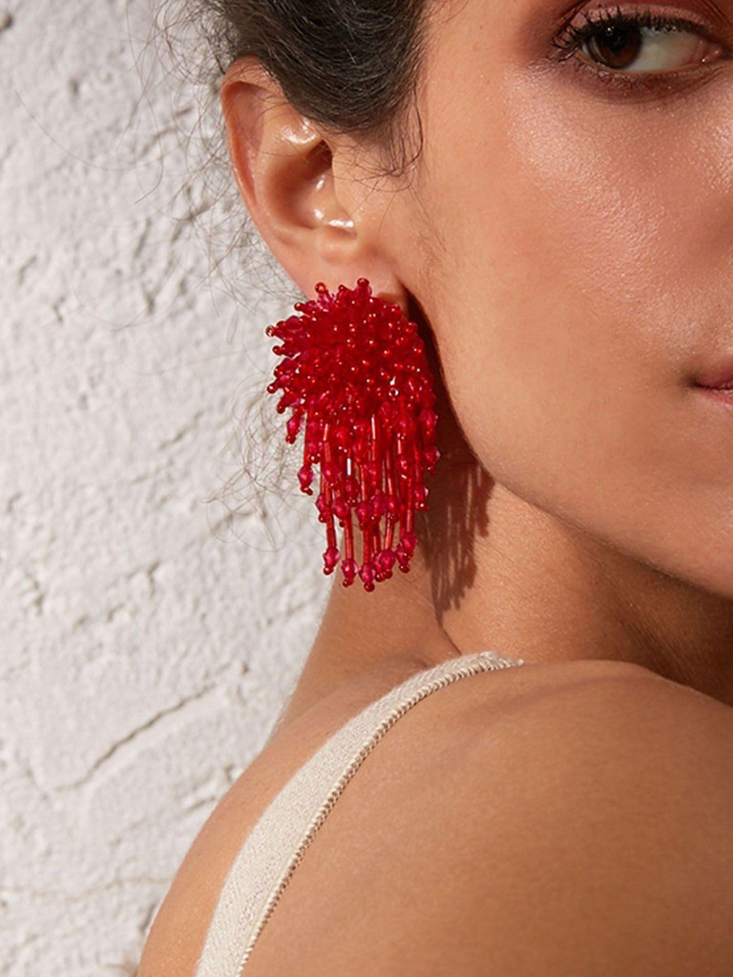 red textured drop earrings