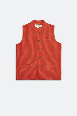 red textured ethnic sleeveless mandarin boys regular fit waistcoat