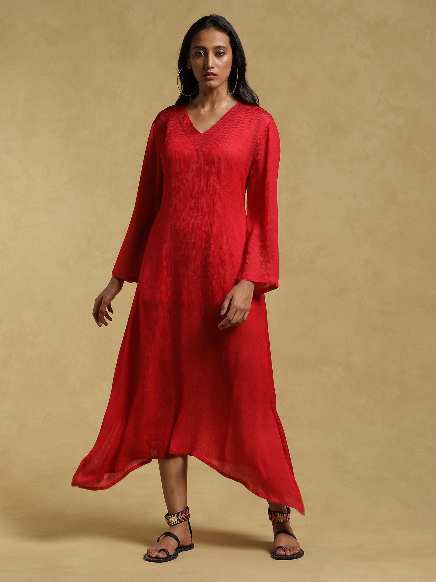 red textured kurta