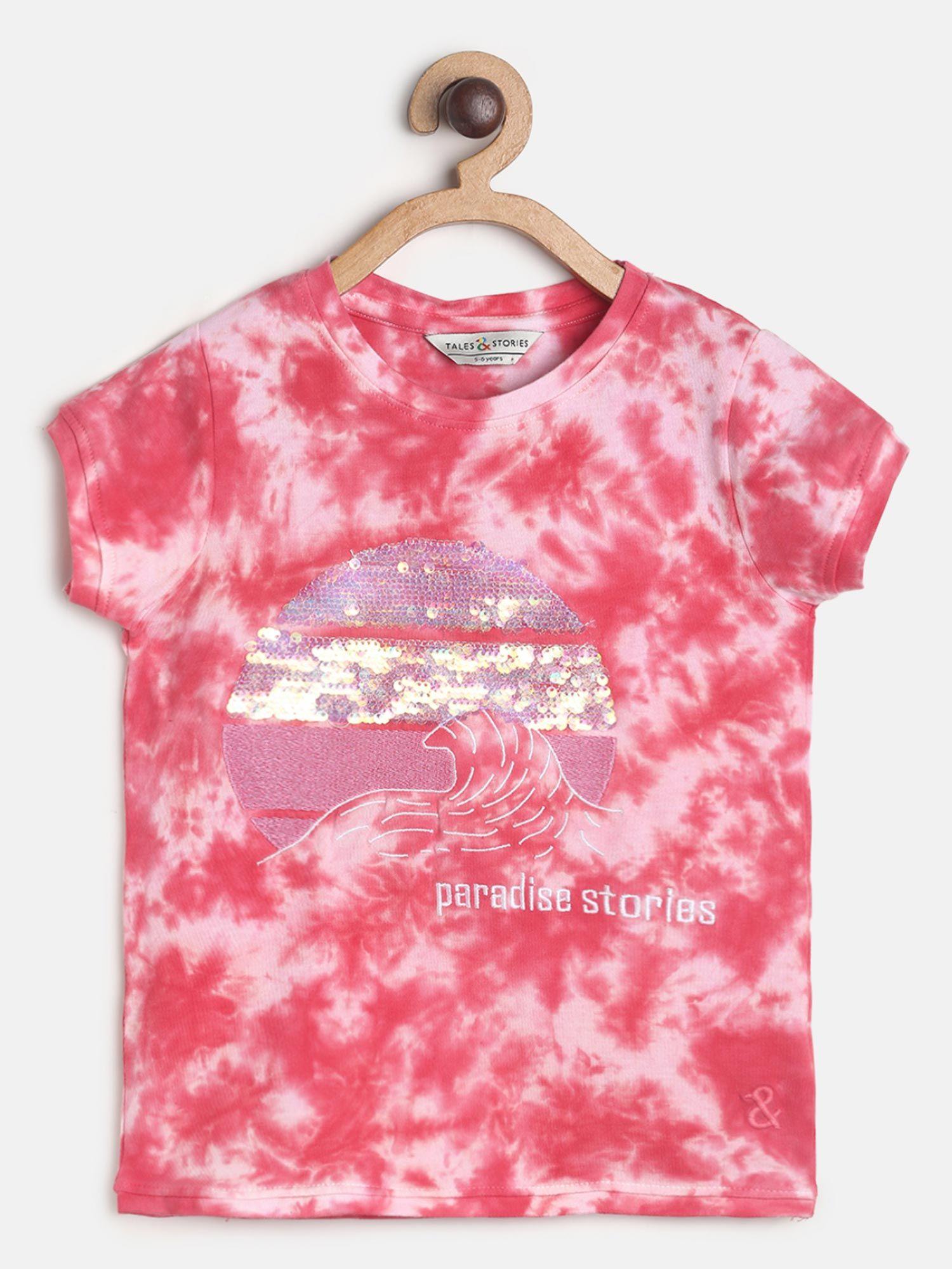 red tie & dye half sleeve cotton t-shirt for girls