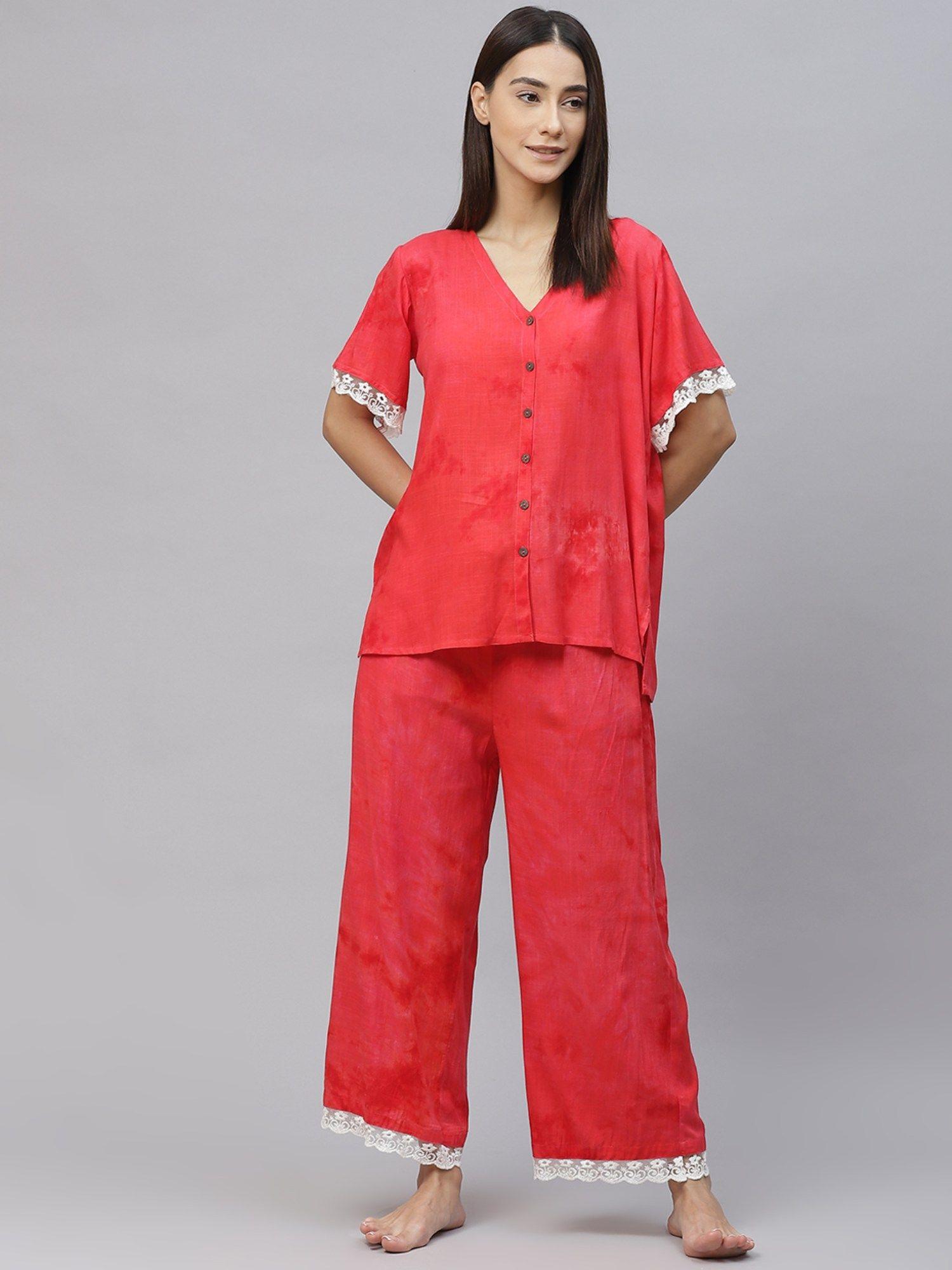 red tie and dye night suit (set of 2)