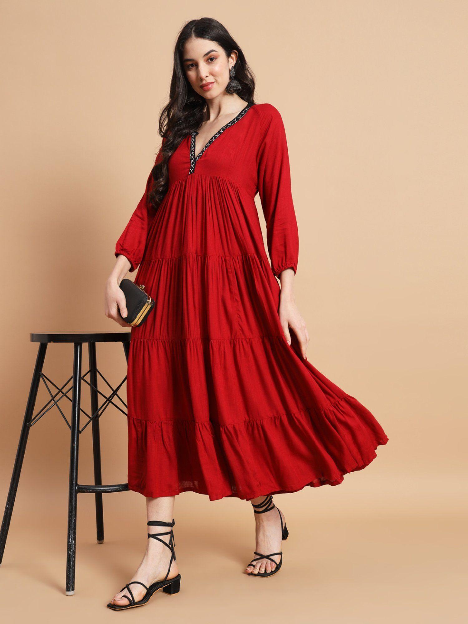 red tired panelled dress