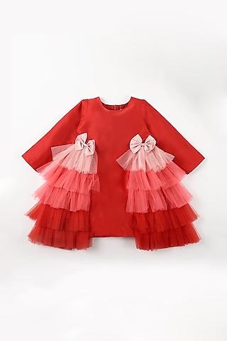 red tulle ruffled dress for girls