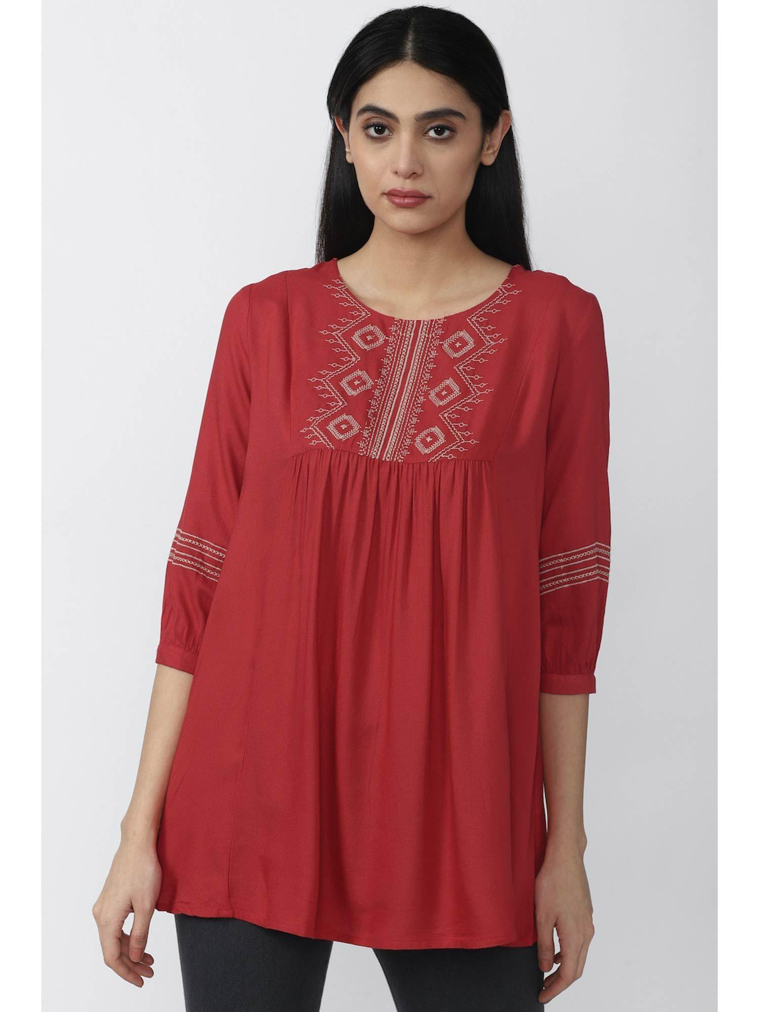 red tunic top