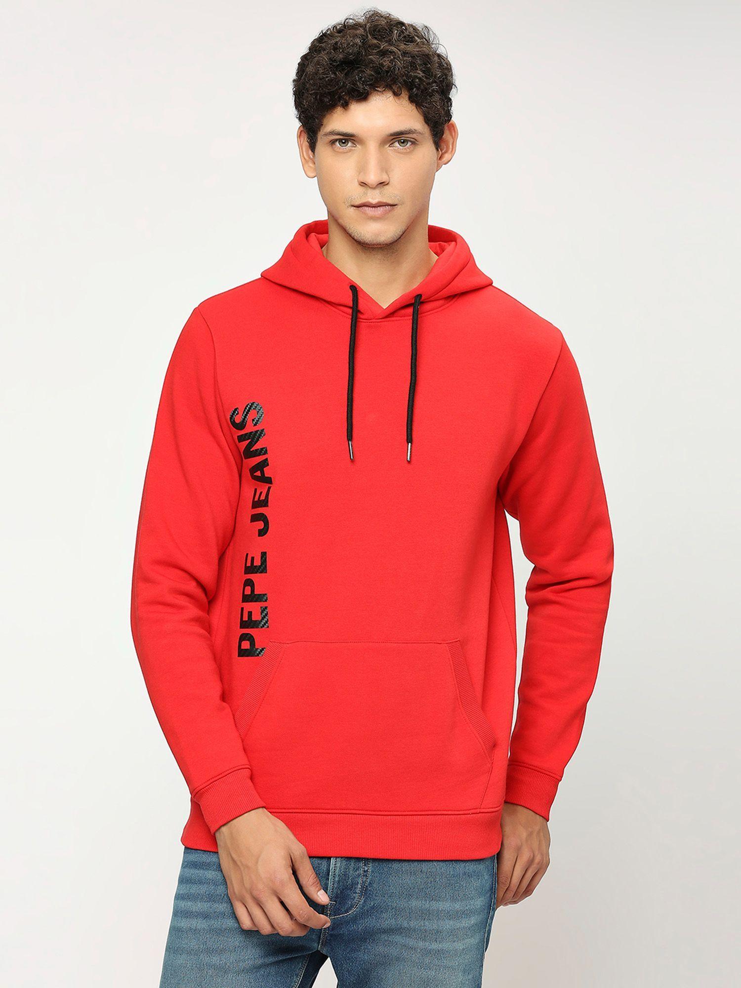 red typography sweatshirt