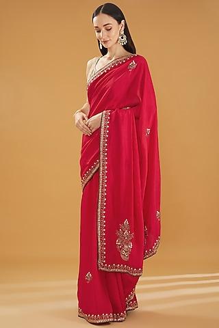 red upada silk gota handwork saree