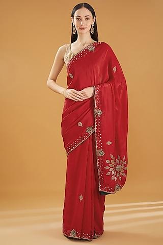 red upada silk gota work saree