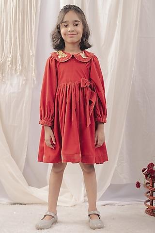 red velvet embroidered dress for girls
