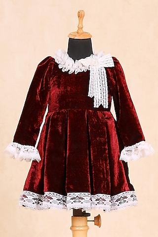 red velvet embroidered dress for girls