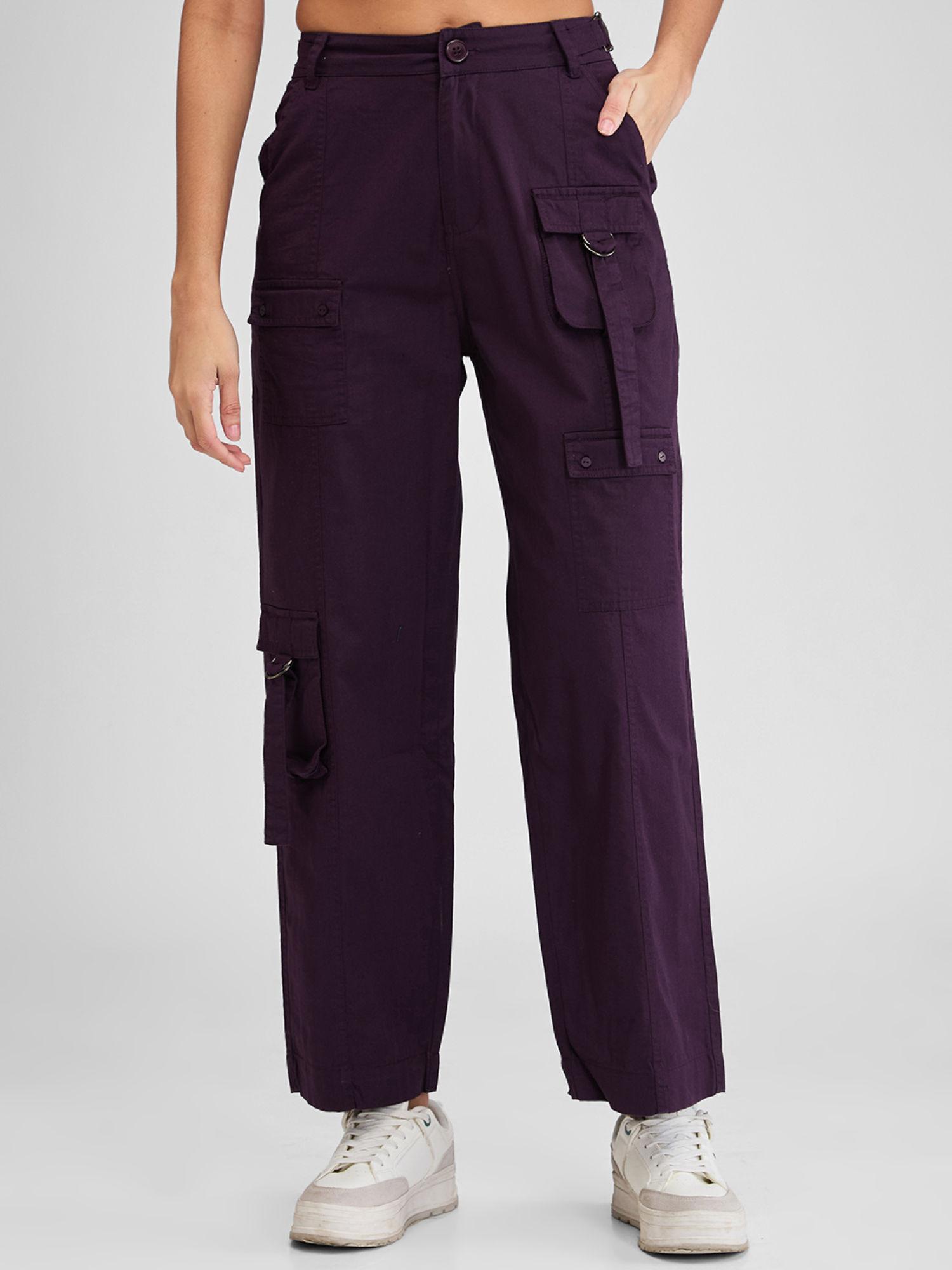 red-violet mid rise cargo fit pant