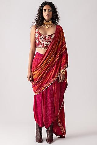 red violet printed draped saree