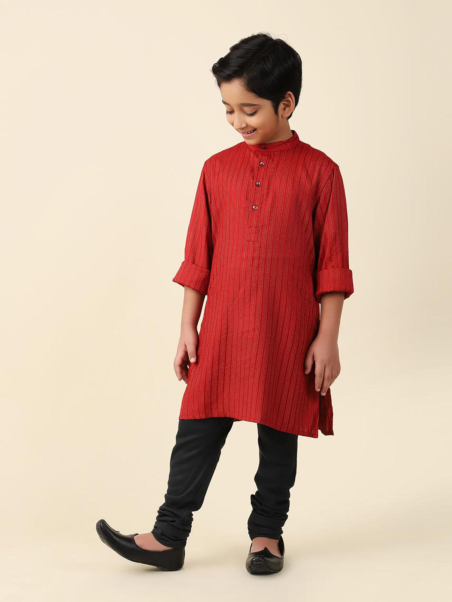 red viscose blend dobby long kurta