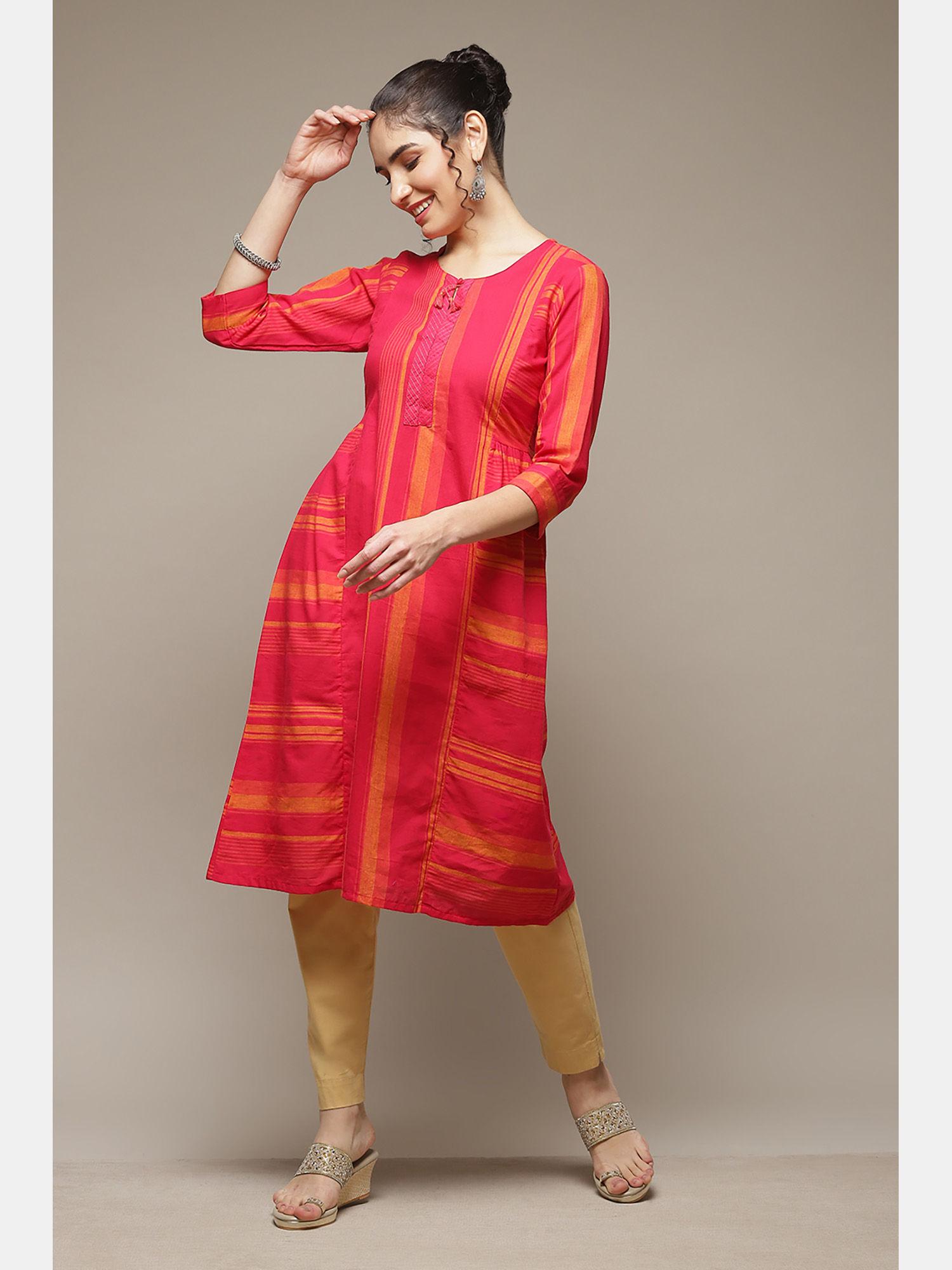 red viscose blend straight kurta