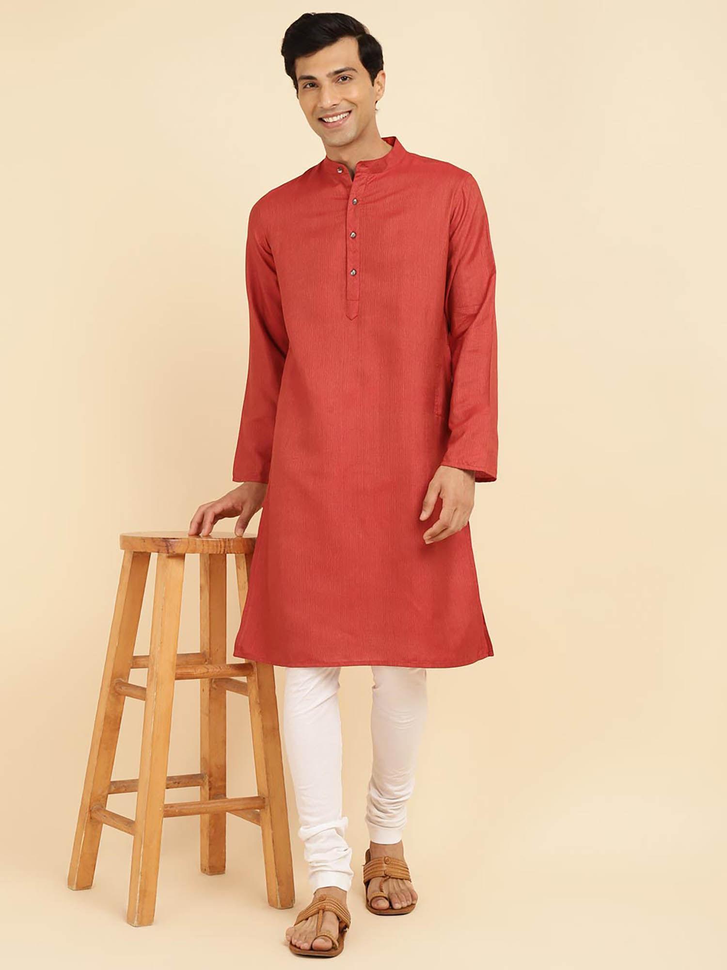 red viscose blend woven long kurta