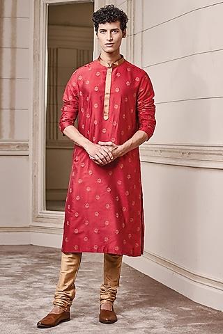 red viscose embroidered kurta set