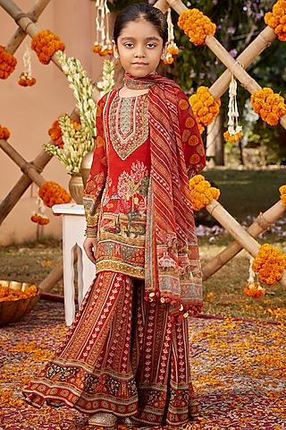 red viscose georgette gharara set for girls