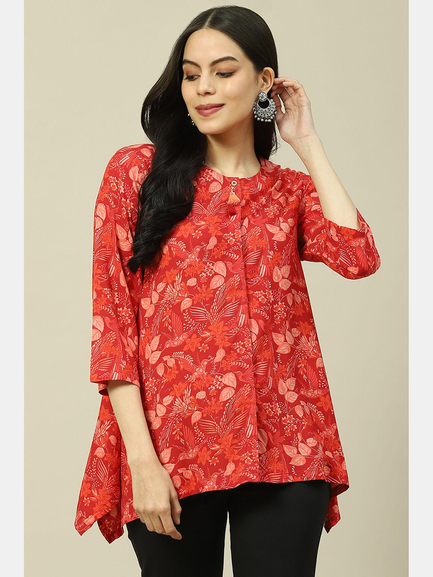 red viscose indie top