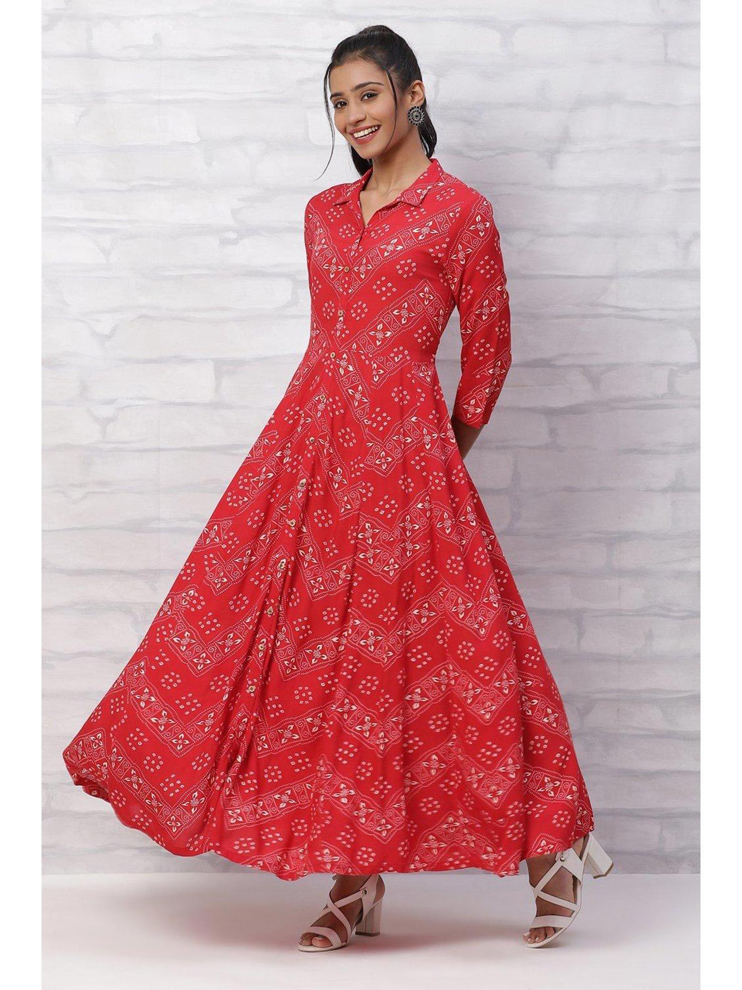 red viscose rayon kalidar dress