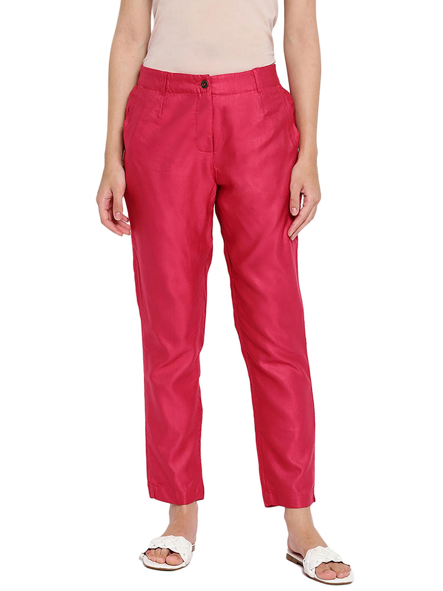 red viscose silk slim fit formal pant