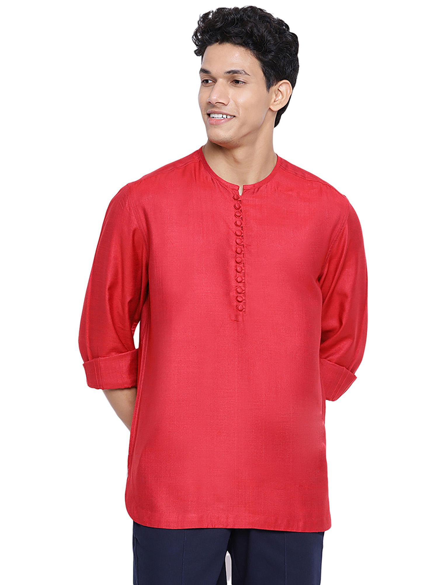 red viscose silk solid woven kurta