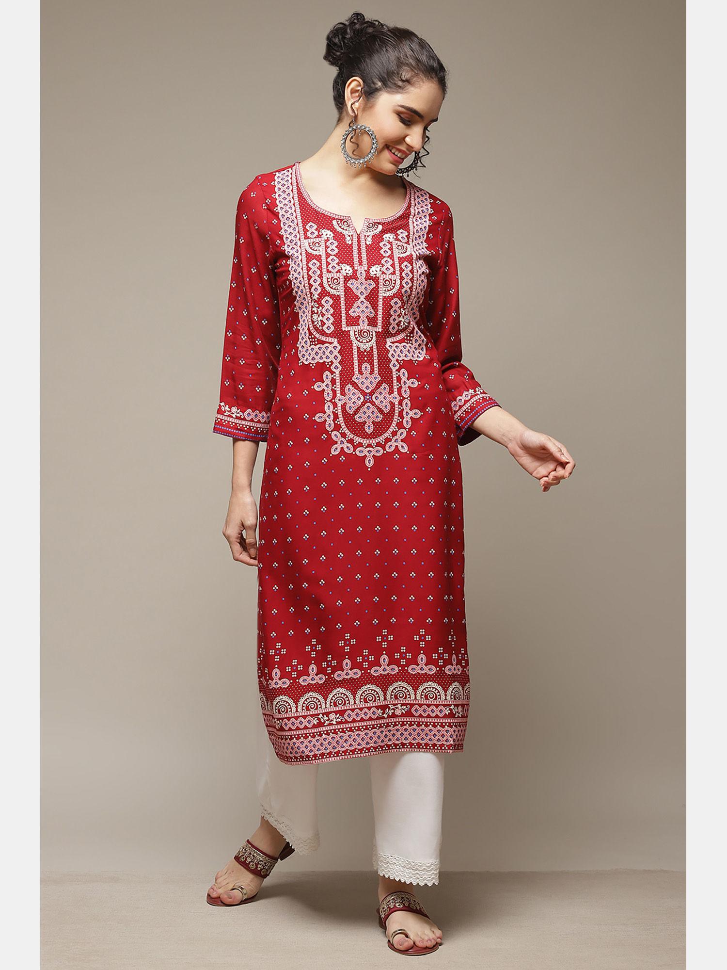 red viscose straight kurta