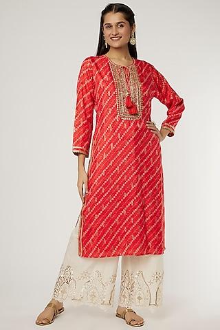 red viscose zari sequins embroidered tunic