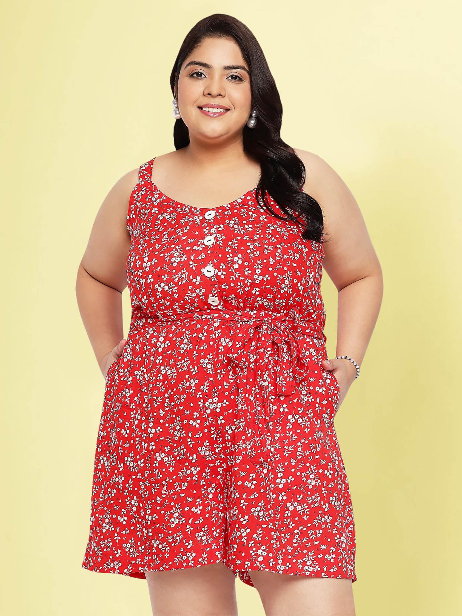 red white curve plus size playsuit