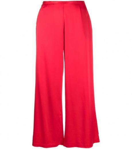 red wide leg silk satin trousers