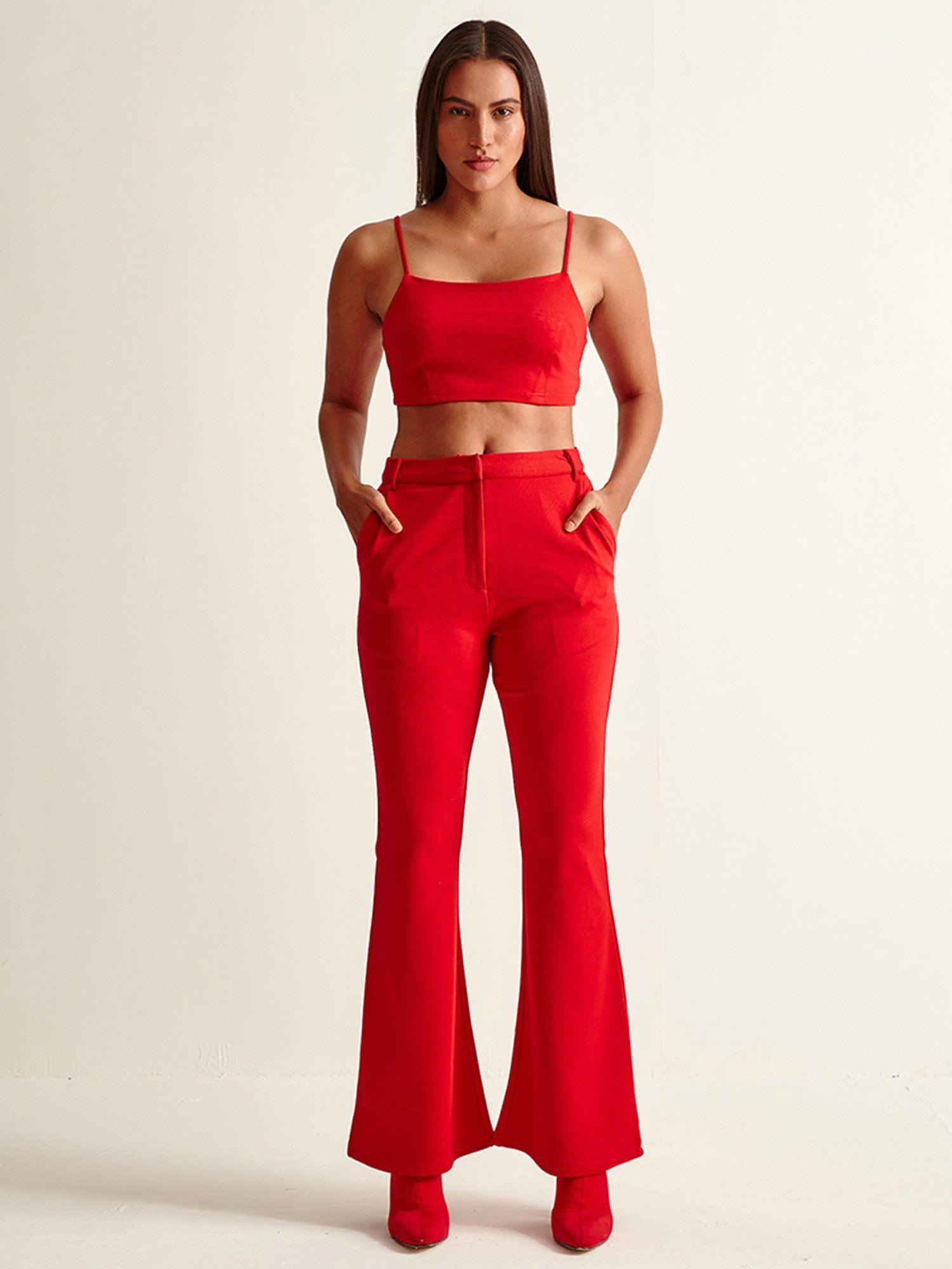 red wide leg tailored trouser