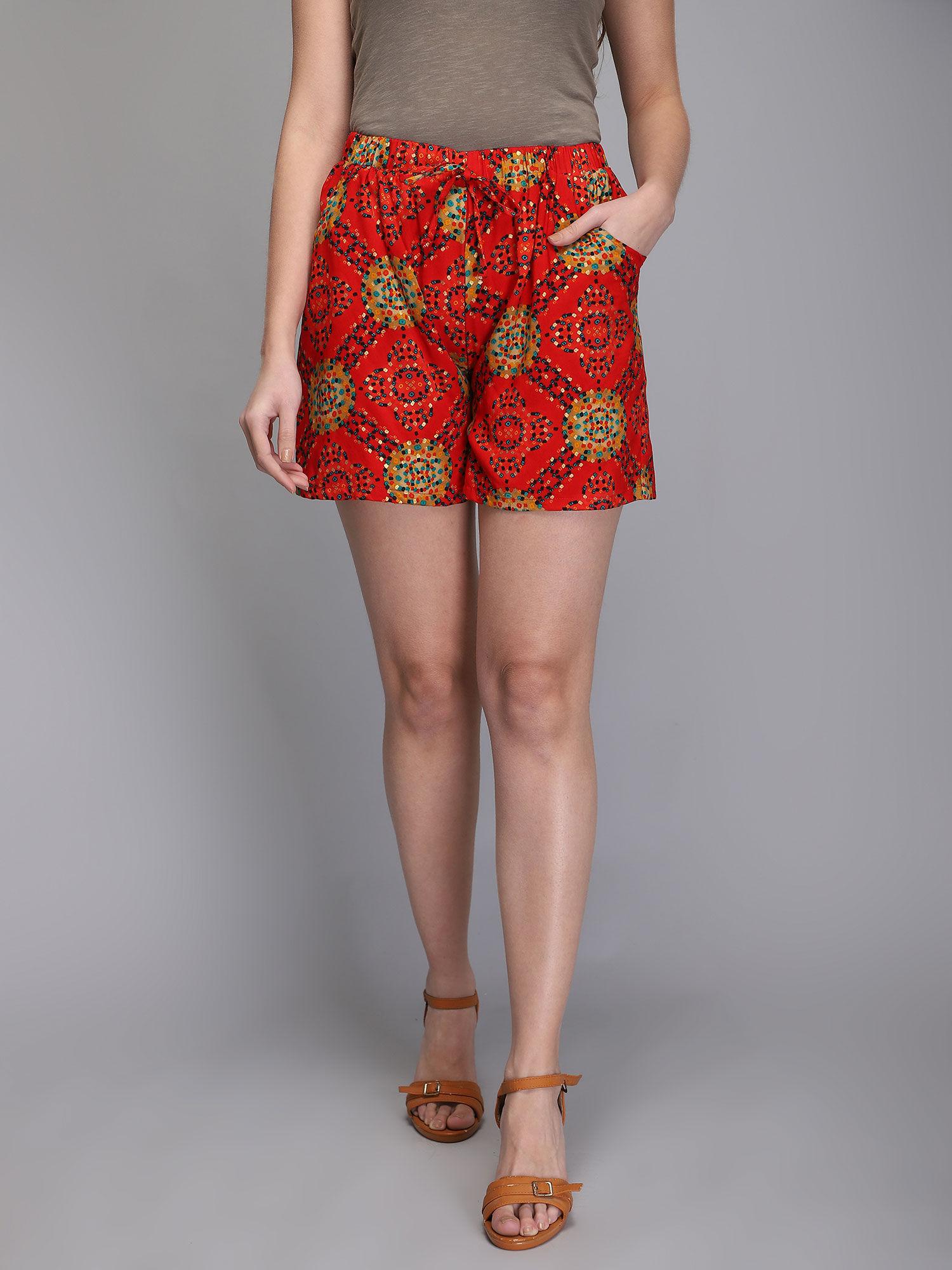 red women printed shorts