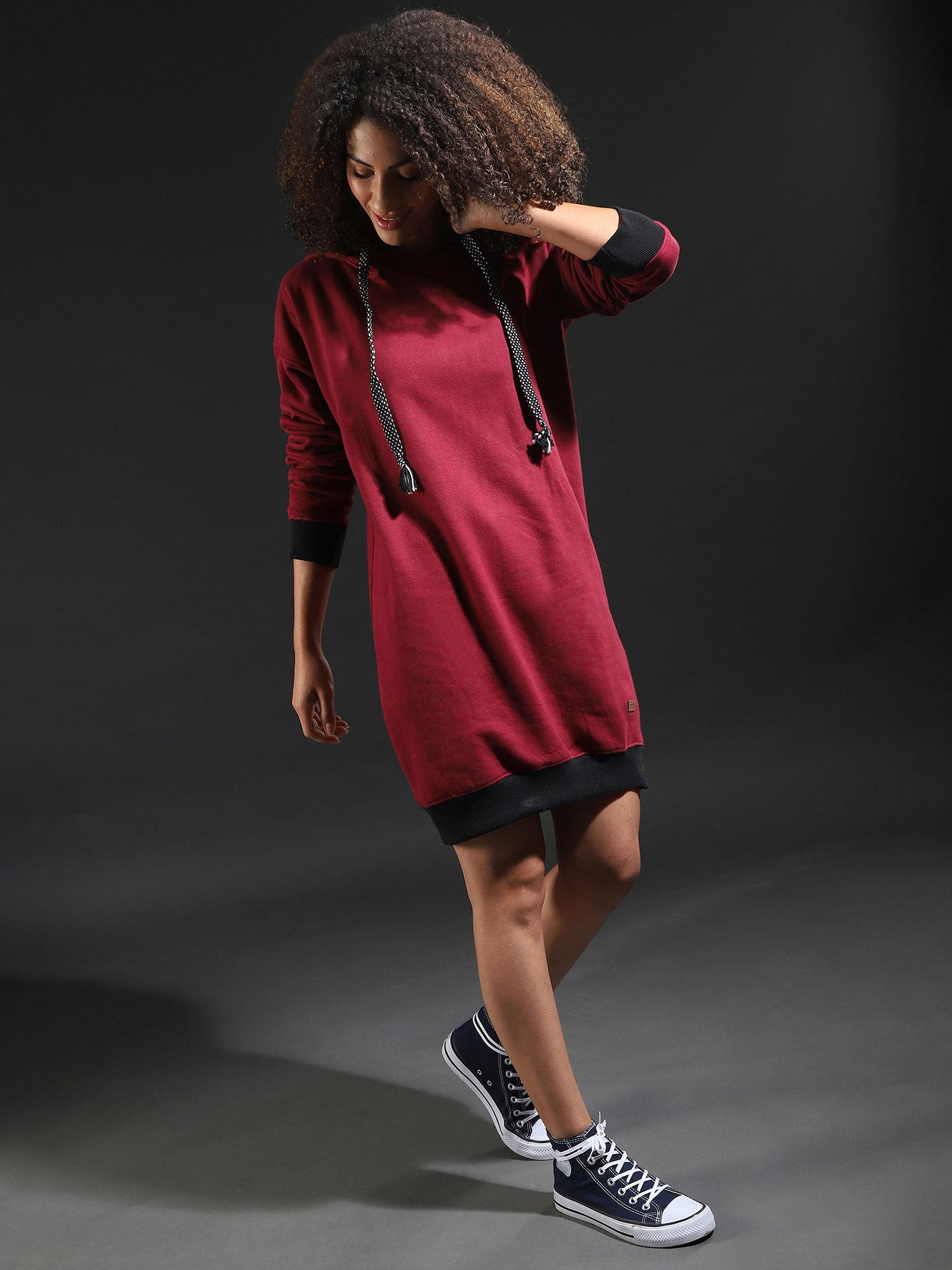 red women solid stylish a-line casual winter dresses