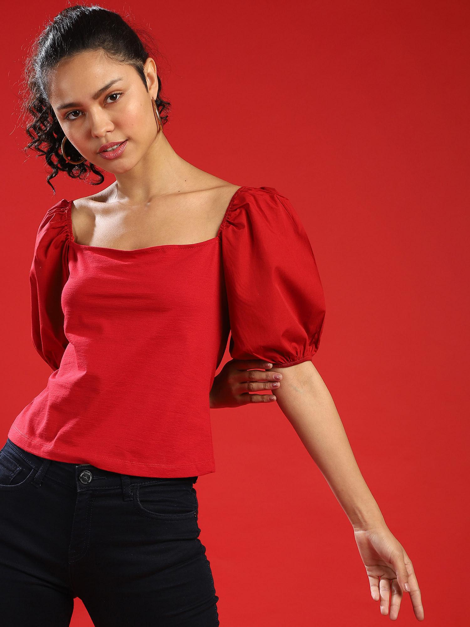 red women stylish casual top