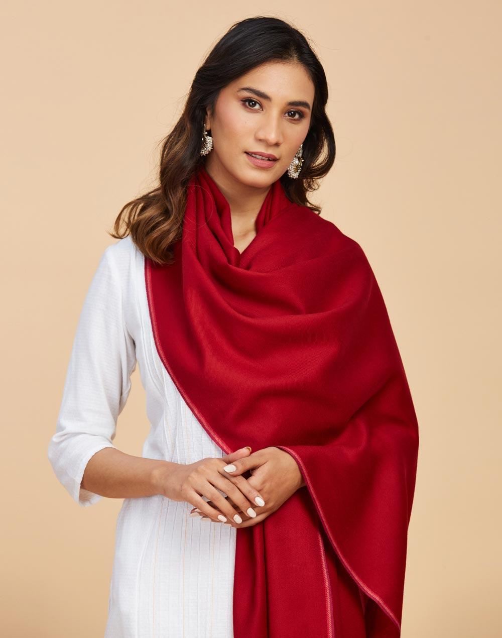 red wool woven shawl