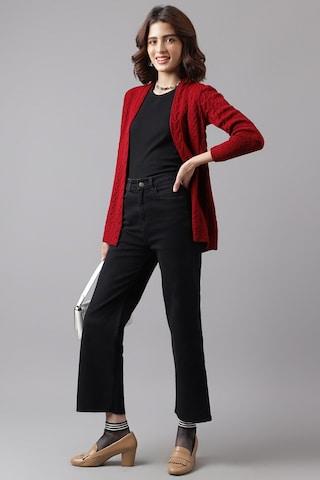 red woven acrylic women classic fit shrugs