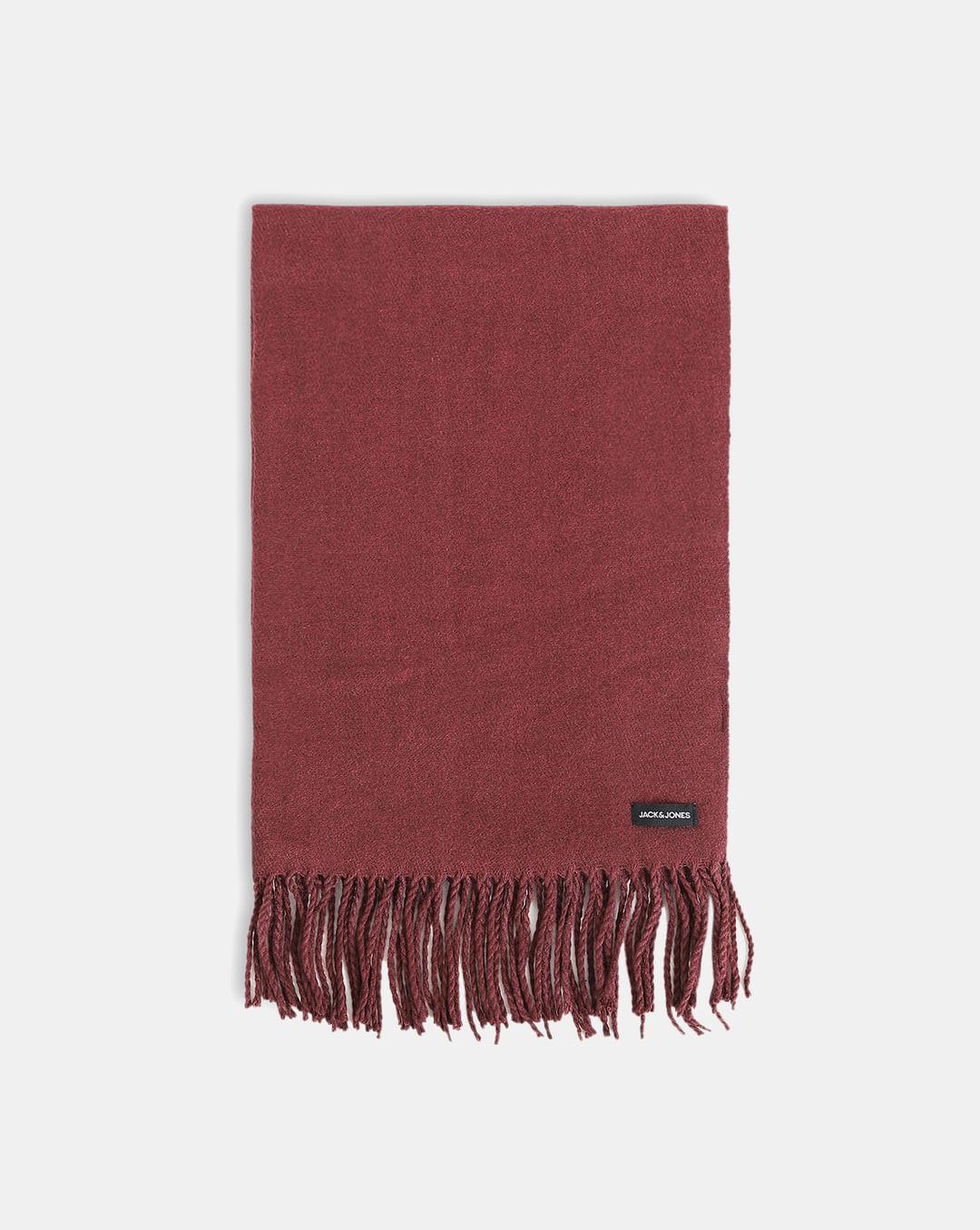 red woven fringe detail scarf