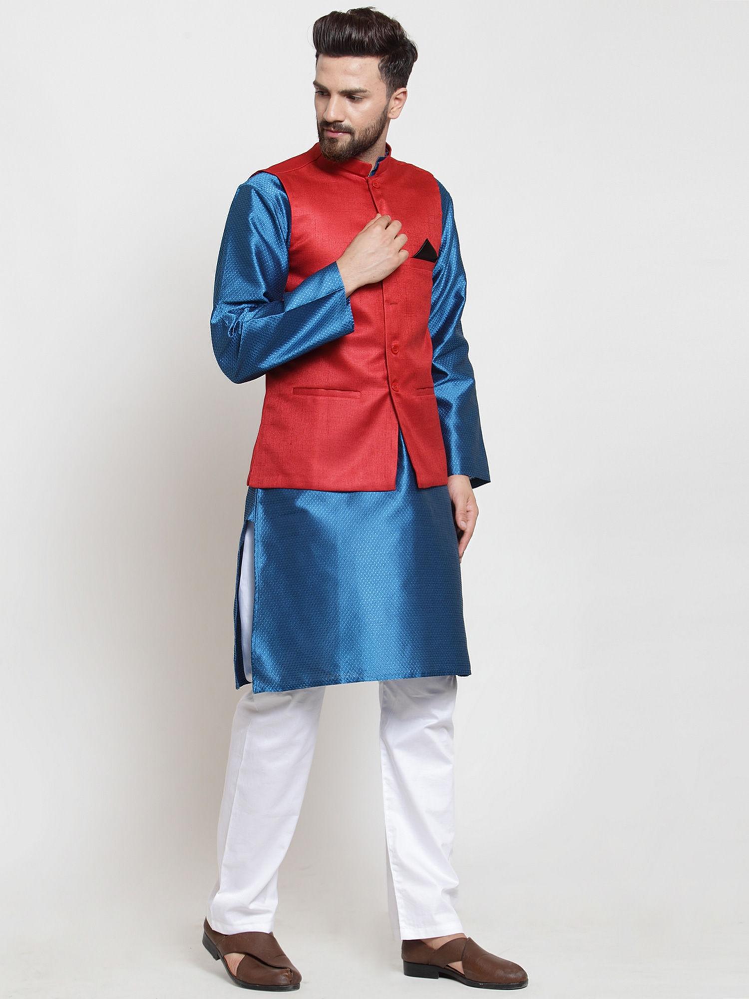 red woven nehru jacket