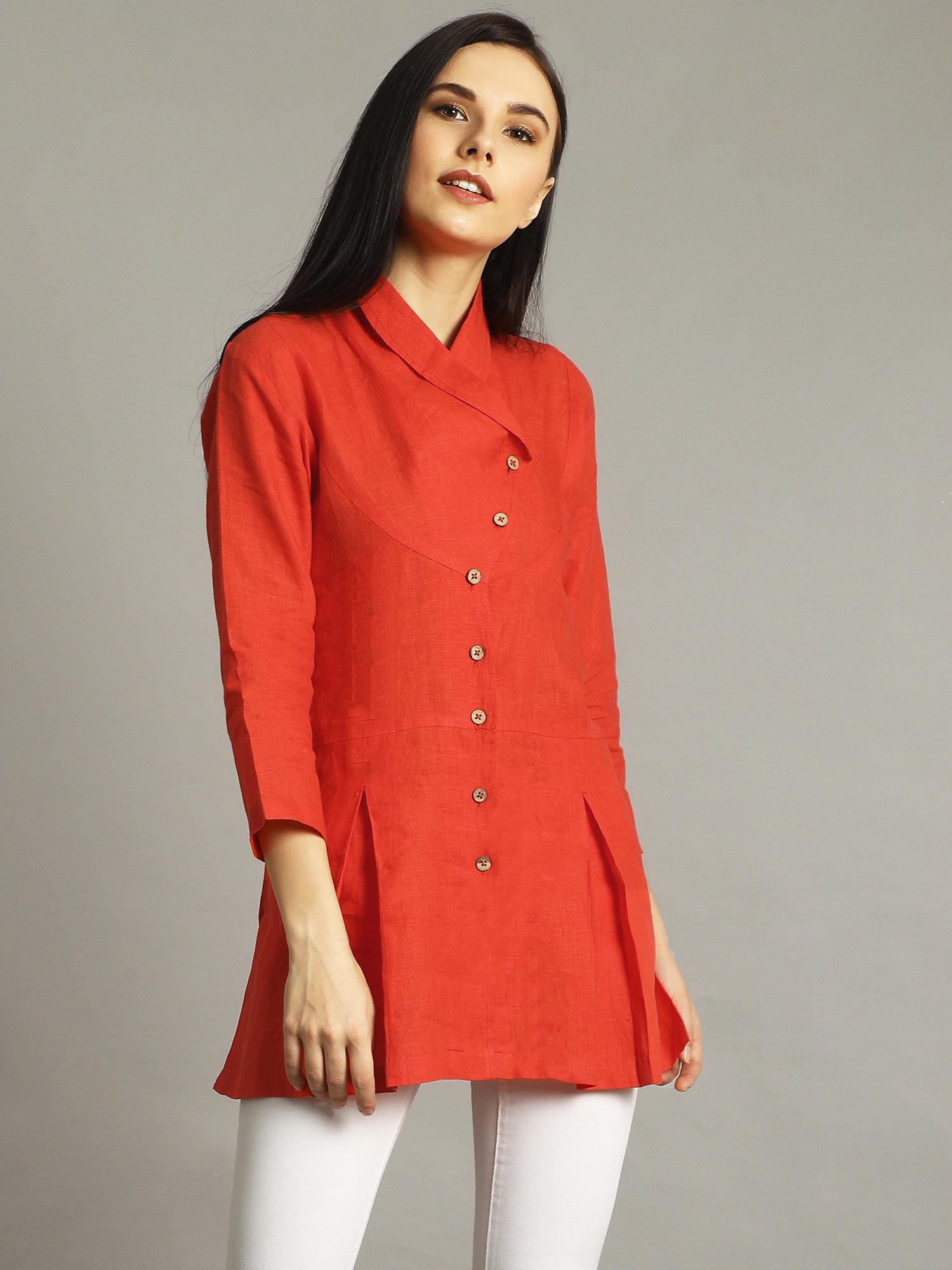 red wrap tunic