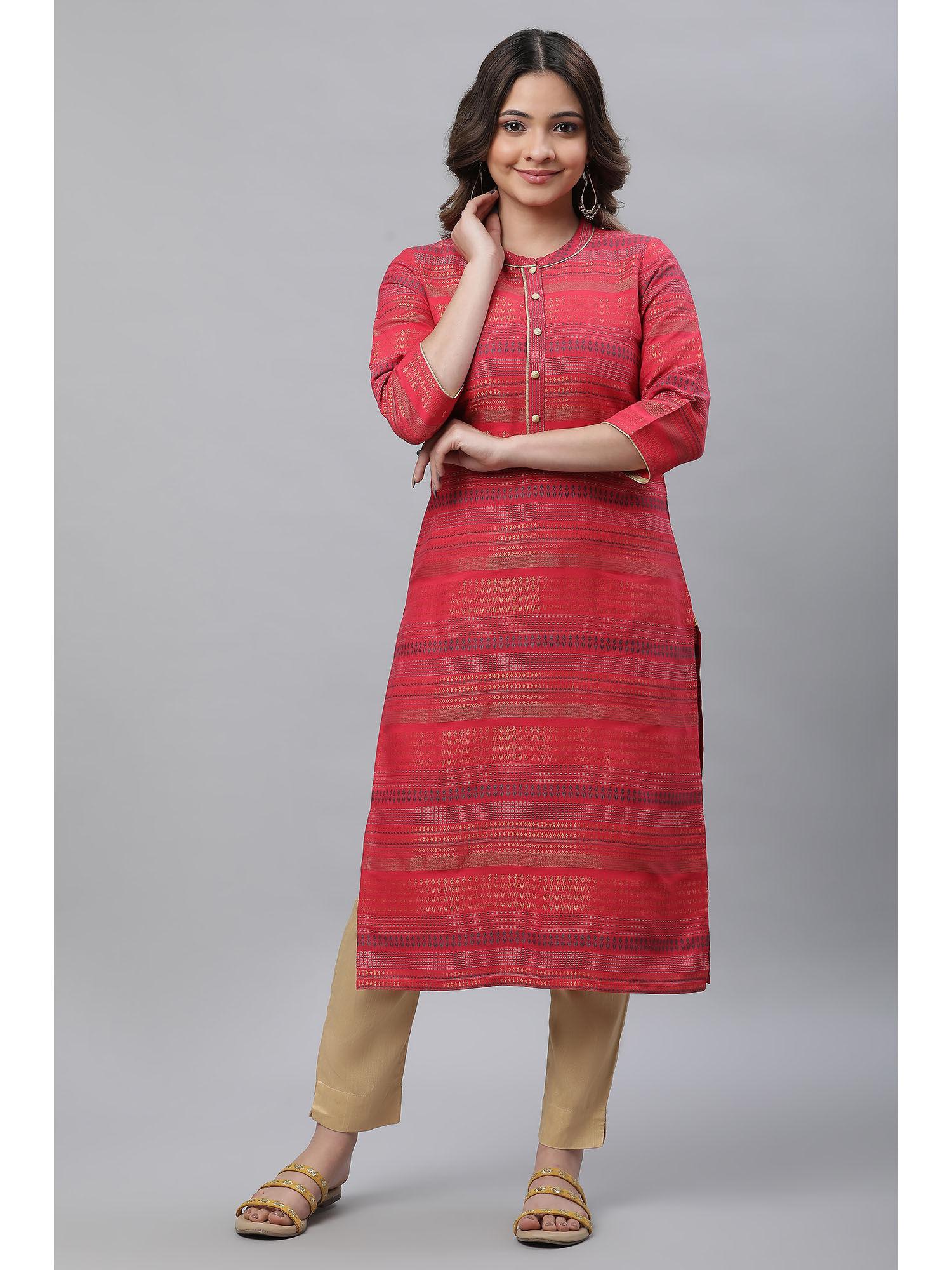 red yarn stripes straight kurta