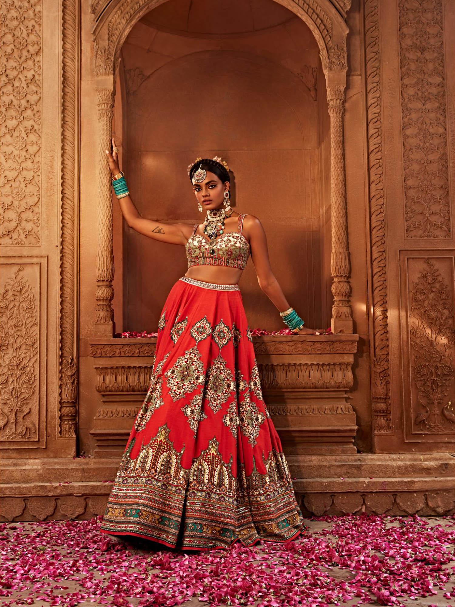 red zaina lehenga with blouse (set of 2)