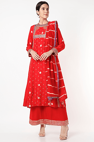 red zardosi embroidered kurta set
