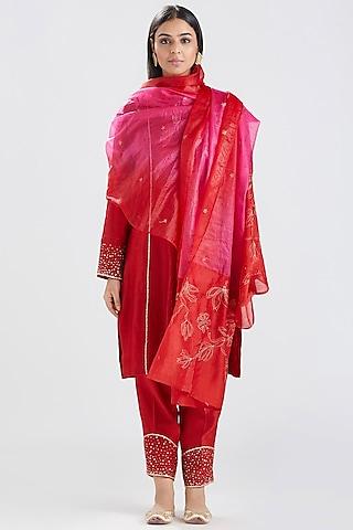 red zardosi embroidered kurta set